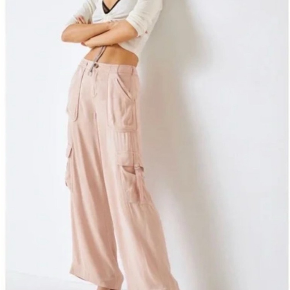Anthropologie Light Pink Wide Leg Cargo Pants Size 14